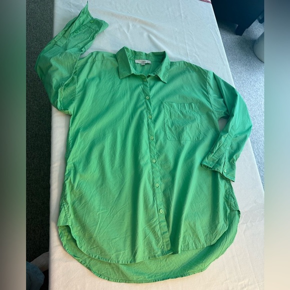 Loft Oversized Cotton Blend Button Down Pretty Green Size Large - Picture 5 of 9